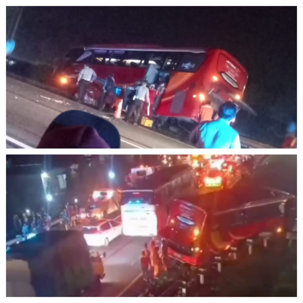 Bus Medali Mas Tergelincir ke Parit di Tol Palikanci Cirebon