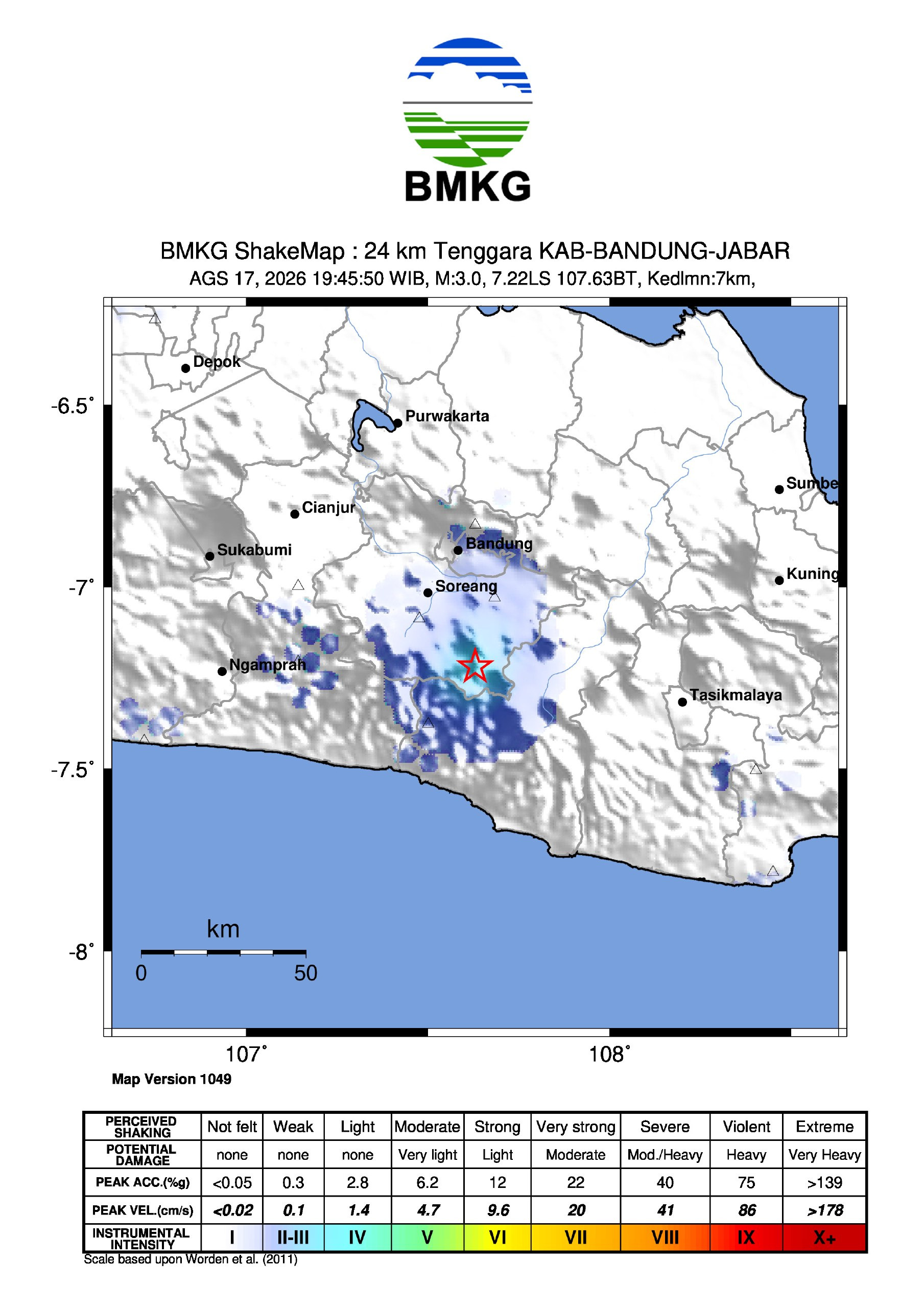 Gempa M3,0 Guncang Kabupaten Bandung, Dirasakan di Kertasari hingga Pangalengan