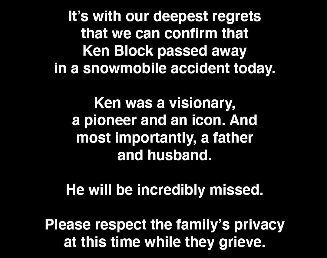 Ken Block, Pereli Internasional Meninggal Dunia Akibat Kecelakaan