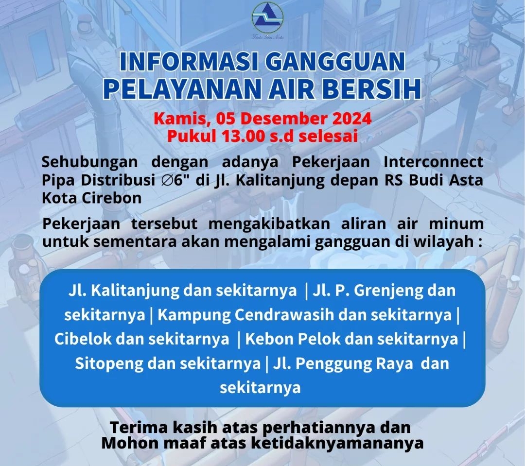 Siap-siap! Besok Siang Ada Gangguan Saluran PDAM Kota Cirebon, Berikut Wilayah Terdampak