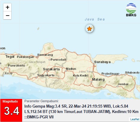 Bergetar! BMKG Tuban Mencatat 78 Kali Gempa Bumi Susulan di Laut Jawa 