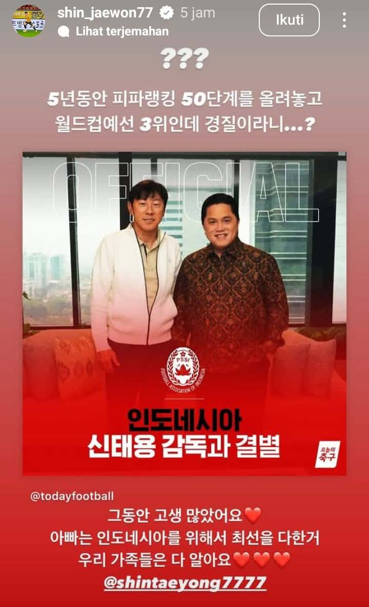 Bapaknya Dipecat, Anak Shin Tae-yong Nyap-nyap di Media Sosial 