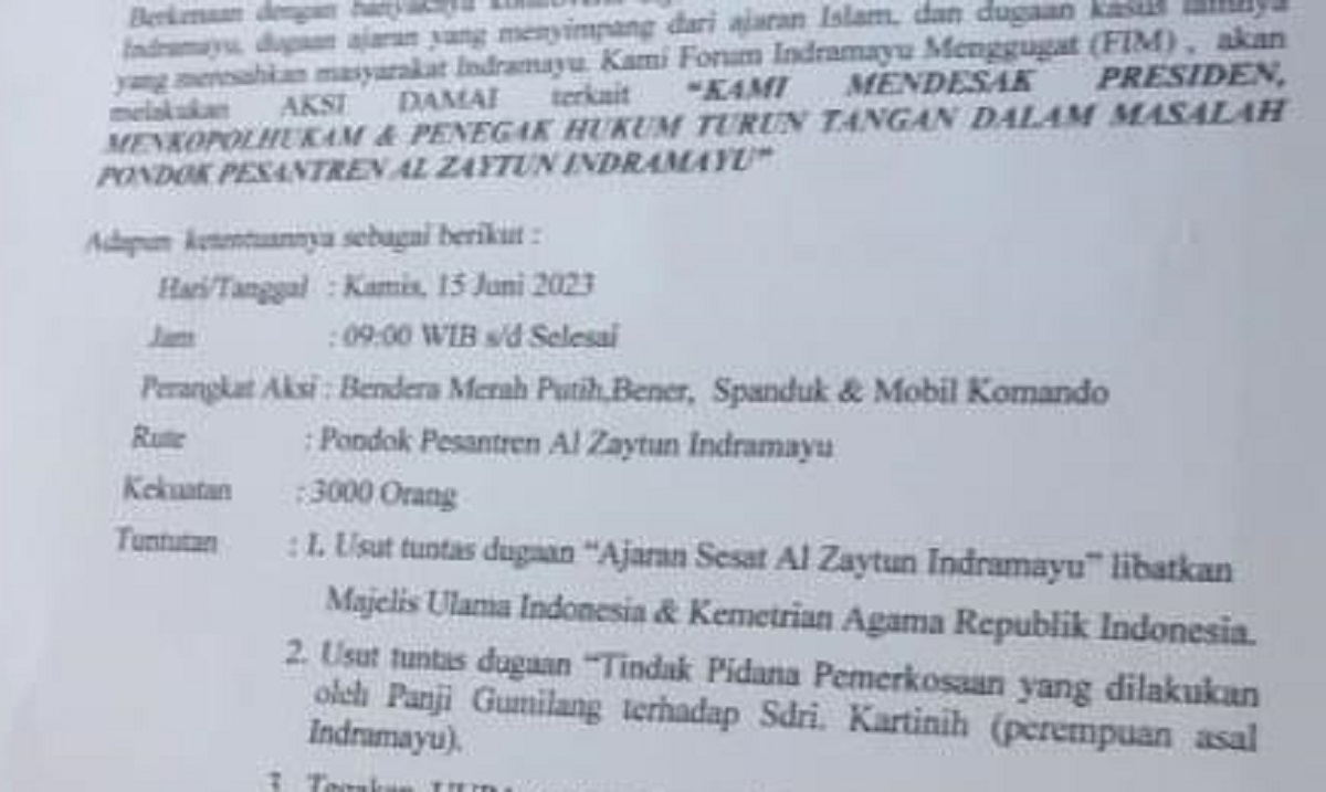 3 Ribu Orang akan Kepung Mahad Al Zaytun: Usut tuntas Dugaan Ajaran Sesat, Tutup dan Bubarkan