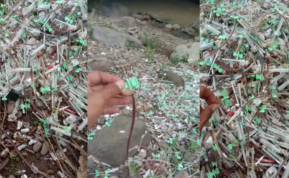 Limbah Medis Jarum Suntik Berserakan di Pinggir Sungai Cipager Sumber, Warga Setempat Resah