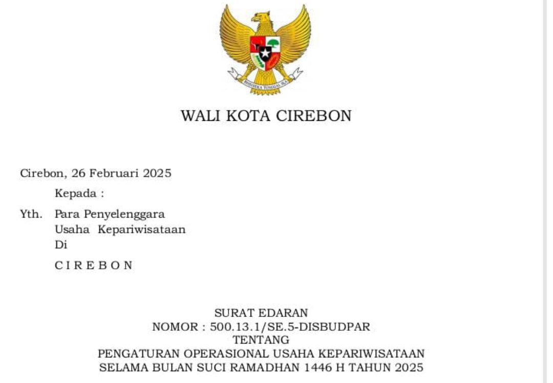 Pemerintah Kota Cirebon Keluarkan SE Tentang Operasional Tempat Hiburan di Bulan Ramadan