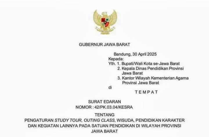 Akhirnya, Dedi Mulyadi Terbitkan Surat Edaran Tentang Study Tour, Silahkan Dibaca!