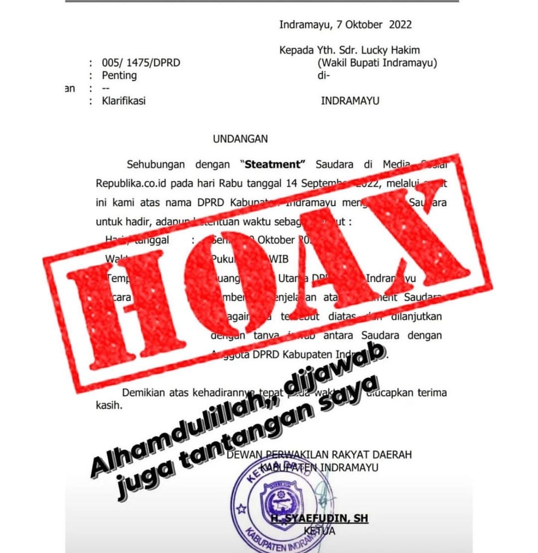 Surat DPRD Indramayu Panggil Lucky Hakim Hoax, yang Benar Ternyata Ini