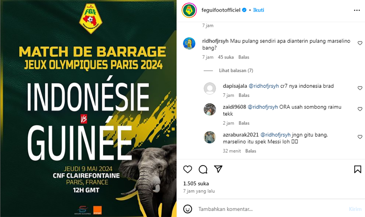 KOCAK! Fans Indonesia Serbu Instagram Timnas Guinea: Marselino sampai Mie Gacoan Ikut Dibahas