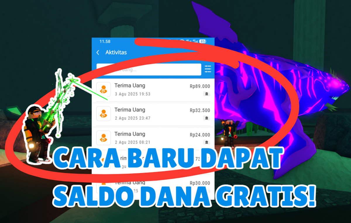 Dapat Saldo DANA Gratis Hingga Puluhan Ribu Tiap Hari dari Main Game Mancing di Roblox! Begini Caranya