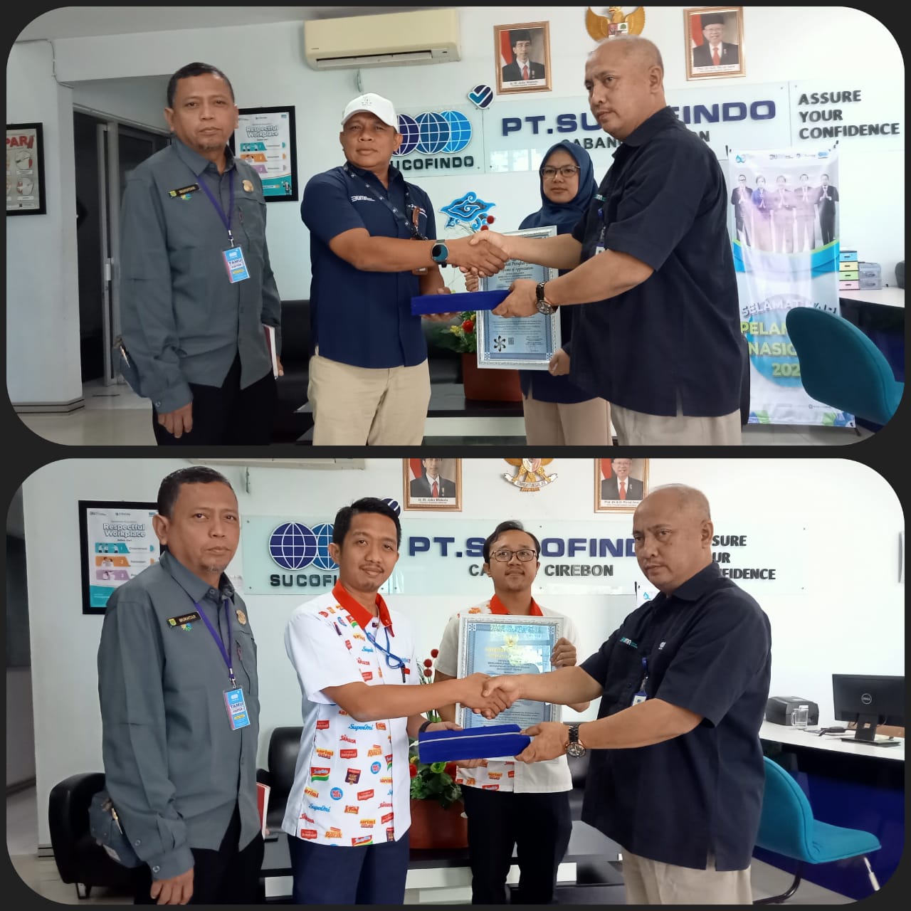 PT Sucofindo Cabang Cirebon Serahkan Sertifikat SMK3 Kepada Indofood CBP dan Pelindo 2 