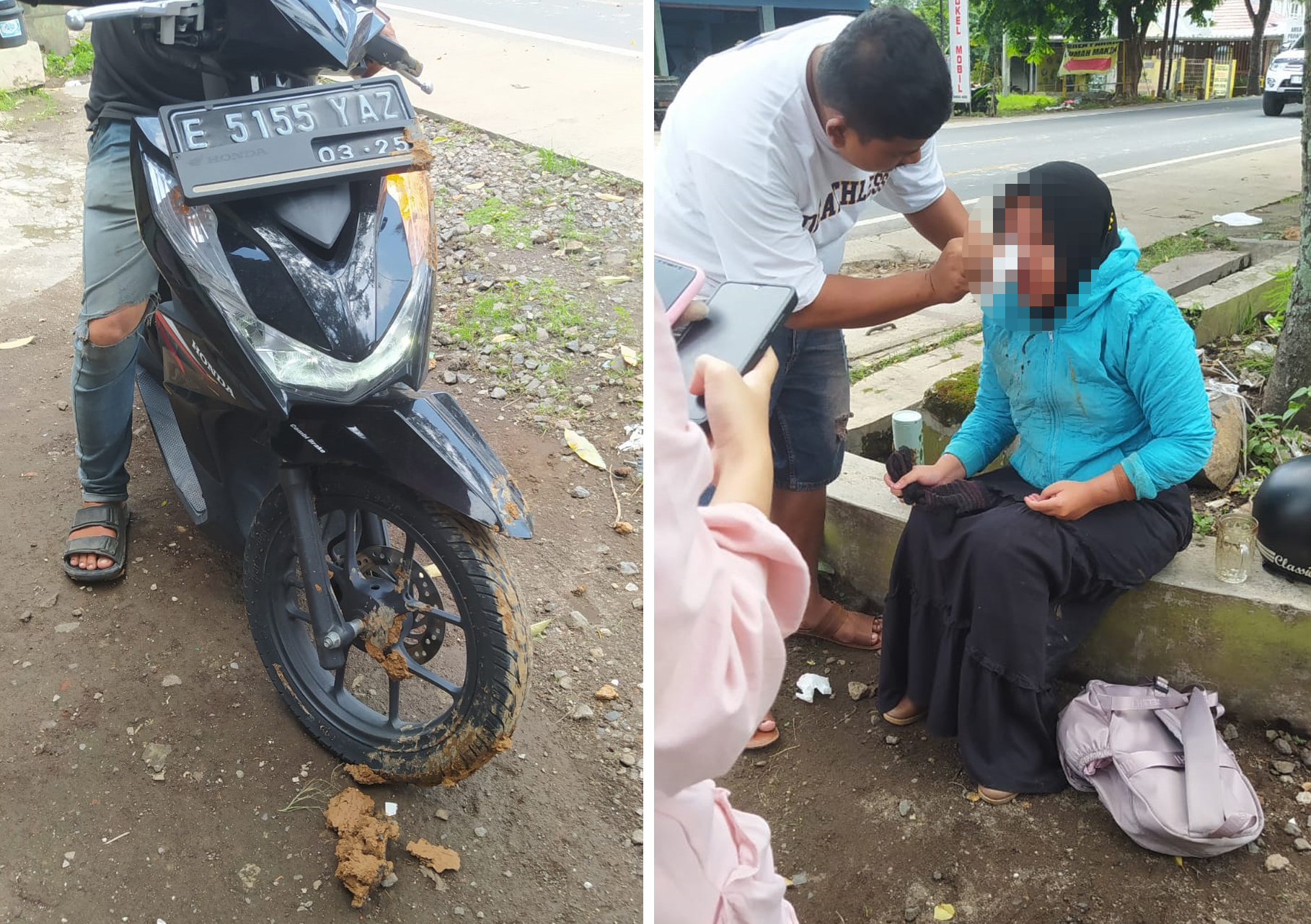 Pengendara Sepeda Motor Terjatuh Akibat Truk Pengangkut Galian Tanah Tumpah ke Jalan