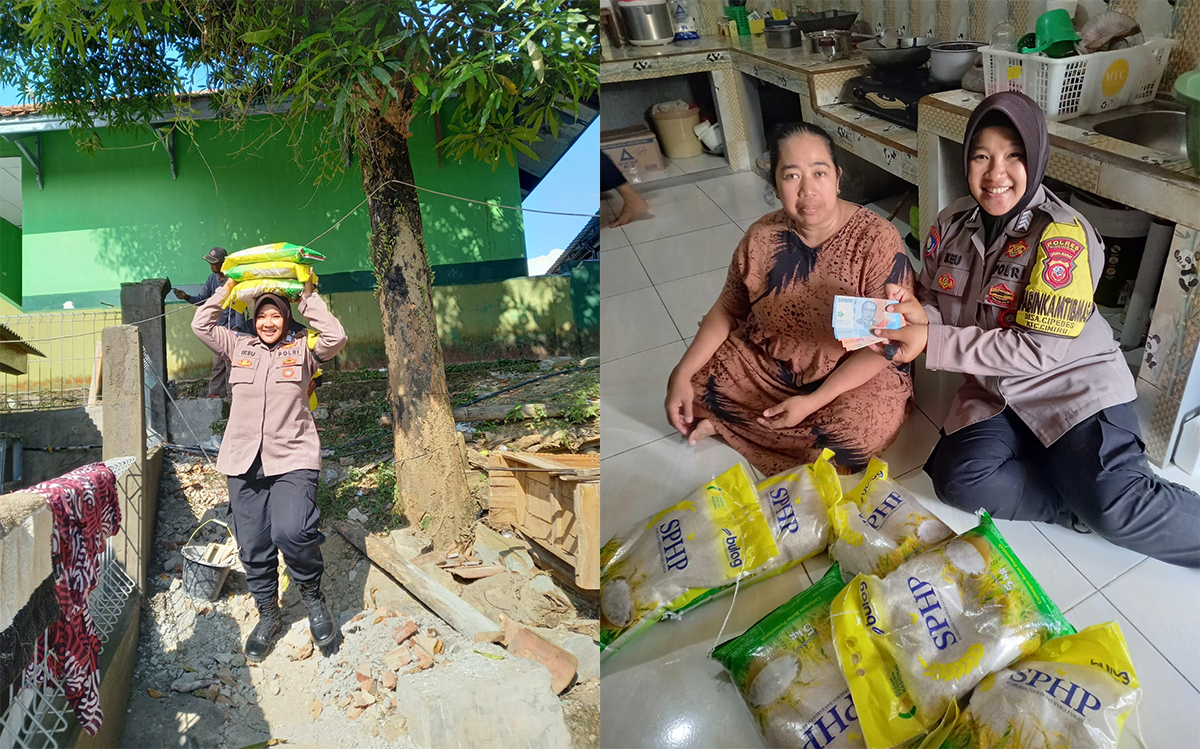 Polwan Kuningan Keliling Kampung Jualan Beras SPHP