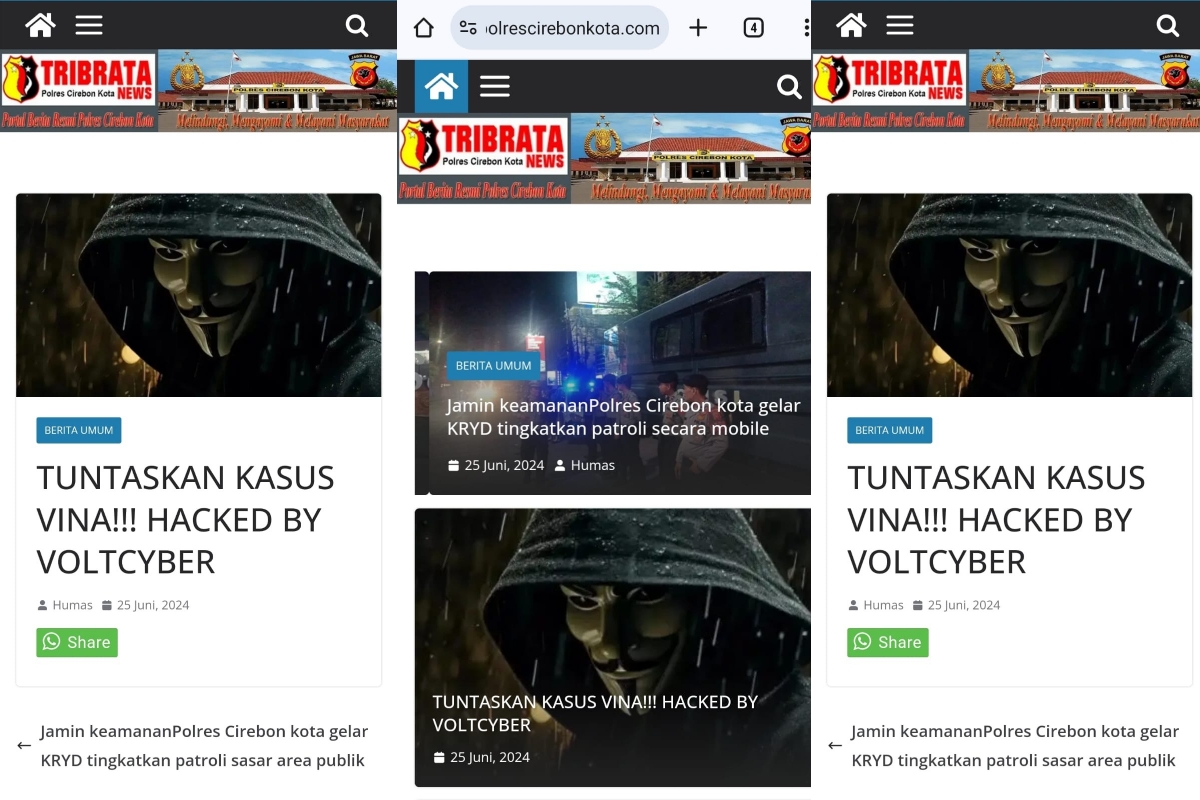 Website Polres Cirebon Kota Dihack, Ditulisi Soal Kasus Vina