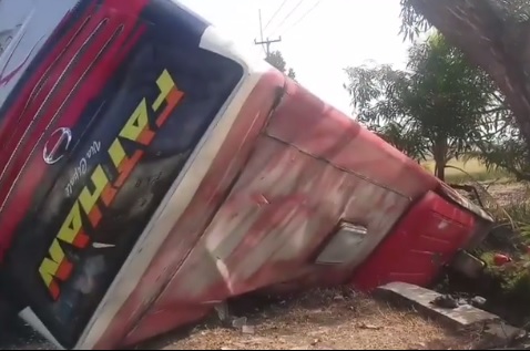 Kecelakaan Bus Terguling di Widasari Indramayu, Pengemudi Motor Meninggal, Penumpang Luka-luka