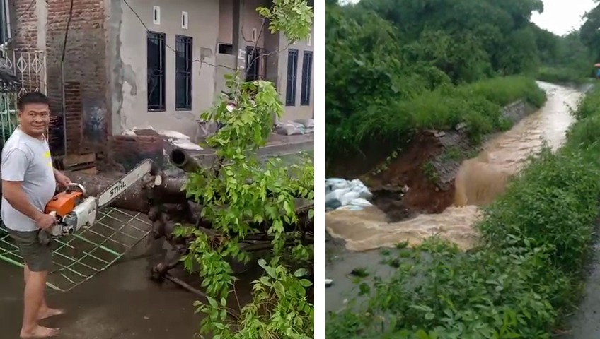 Banjir di Kecamatan Mundu, Kabupaten Cirebon, Pohon Tumbang dan Saluran Irigasi Jebol