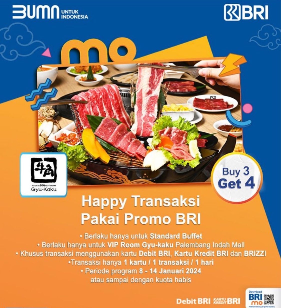 Dapatkan Promo Buy 3 Get 4 Saat Transaksi Pakai Kartu Debit, Kredit BRI dan Brizzi