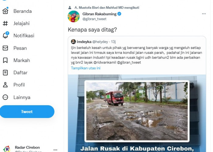 Jalan Rusak di Cirebon Gibran Rakabuming Ikut Kena Imbas: Kenapa Saya Ditag?