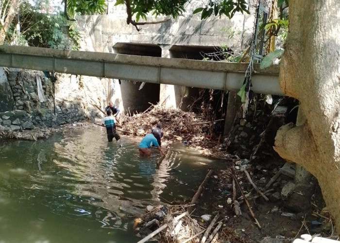 Antisipasi Banjir, Bersihkan Sampah Dibawah Jembatan 