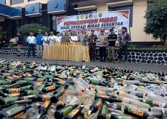 2.348 Botol Miras Dimusnahkan Polres Majalengka, Penindakan Sudah 4 Kali dalam 2 Bulan