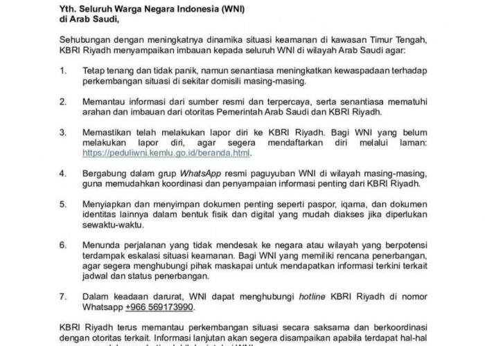 Perang Israel-AS Kontra Iran Dimulai, KBRI Riyadh Keluarkan Imbauan Darurat Kepada WNI di Saudi