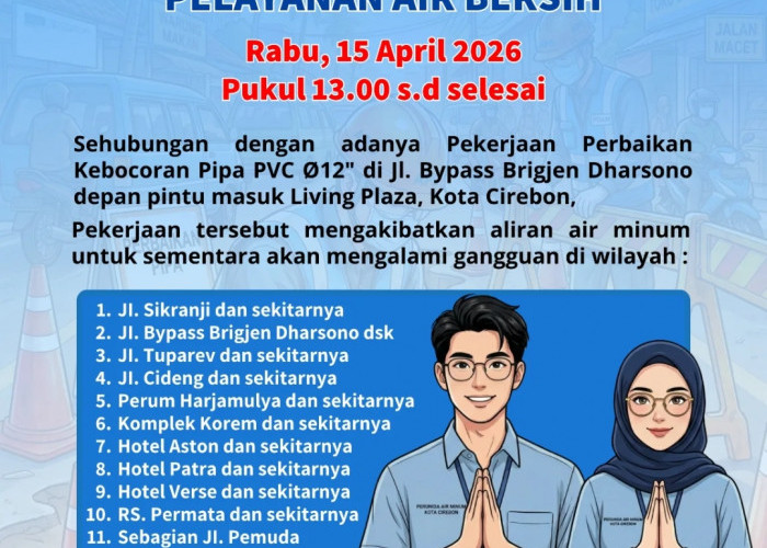 Besok Sore Ada Perbaikan Pipa PDAM di Bypass Cirebon, Berikut Wilayah Terdampak Air Mati