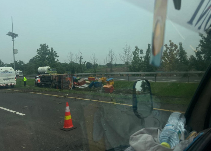 Truk Bermuatan 7 Ton Ikan Kecelakaan di Tol Cipali
