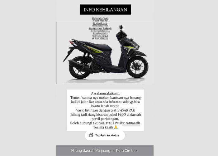 Pencurian di Kos-kosan Persil Kota Cirebon, Honda Vario Raib dari Parkiran