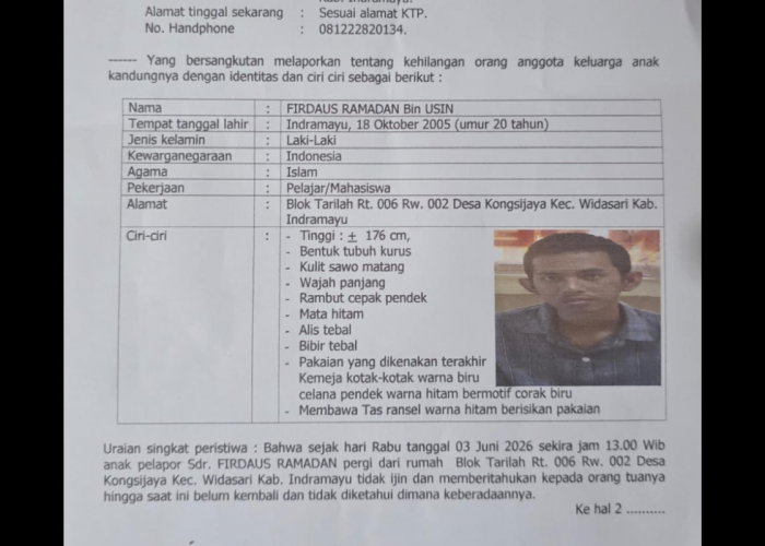 Firdaus, Pemuda Asal Indramayu Hilang di Probolinggo, Sempat Terdeteksi di Polsek Paiton