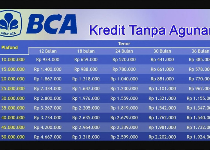 Pinjaman Tanpa Agunan BCA atau KTA BCA, Uang Bisa untuk Apa Saja, Bunga Mulai dari 1 Persen