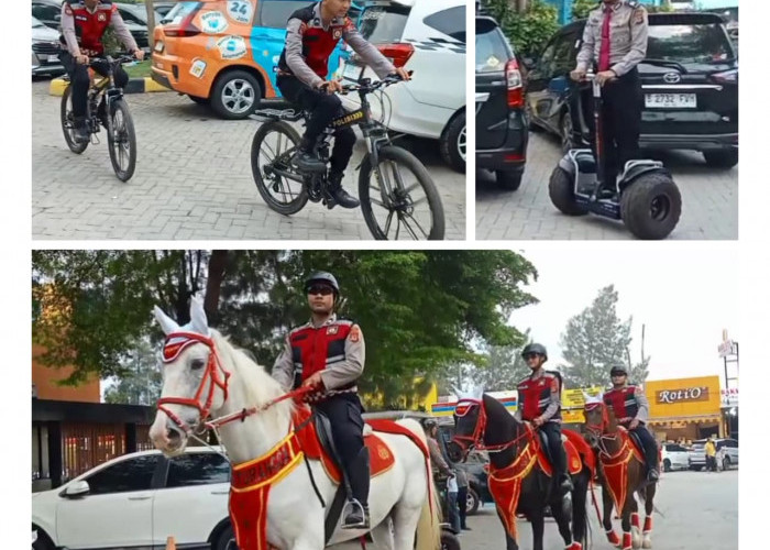 Unik! Polisi Patroli Berkuda di Rest Area Tol Palikanci, Pemudik Jadi Aman