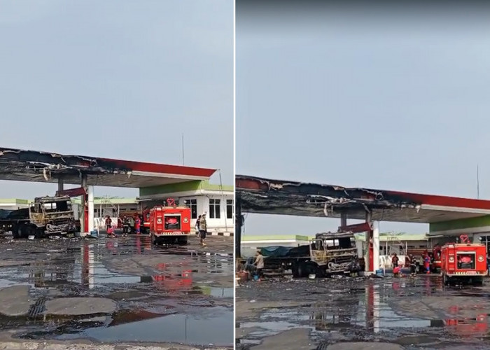 Minibus dan Truk Tronton Terbakar di SPBU Tulungagung Indramayu