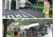 Sopir Mengantuk, Truk Tangki BBM Terguling di Tol Cipali Arah Cirebon