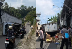 Truk Terguling di Taraju Kuningan, Diduga Tak Kuat Menanjak saat Melintasi Tikungan